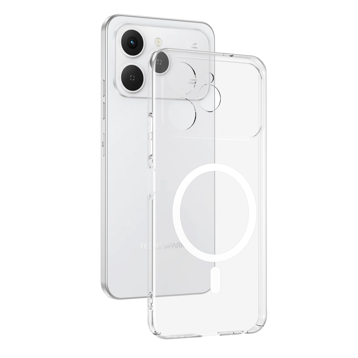 Tecno Spark 40 4G Kamera Korumalı M-Safe Şarj Özellikli Şeffaf Zore London Sert PC Kapak
