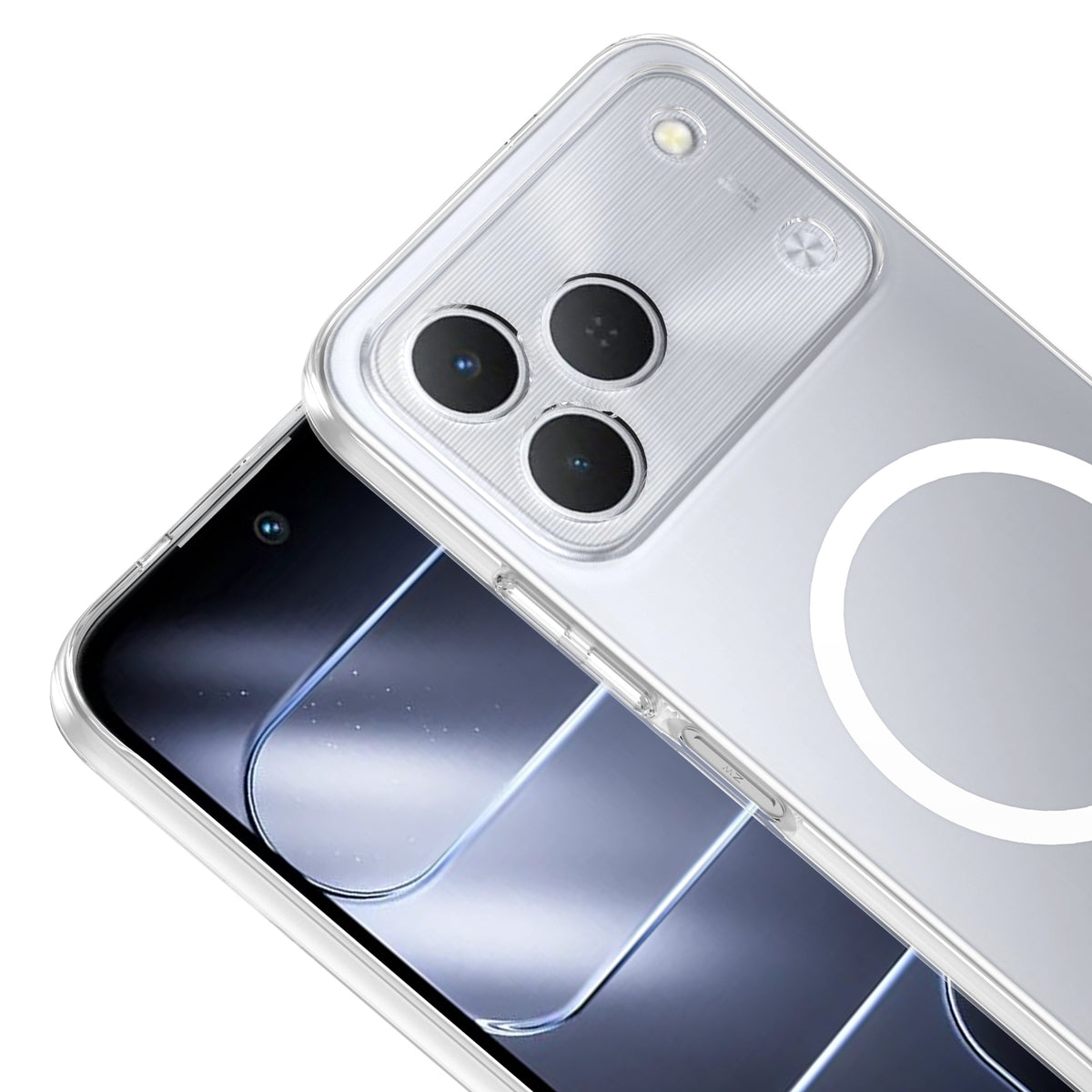 Tecno Spark 50 4G Kamera Korumalı M-Safe Şarj Özellikli Şeffaf Zore London Sert PC Kapak