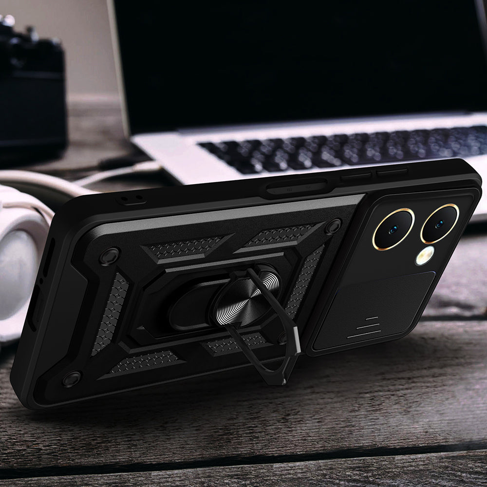 Vivo Y18 Kılıf Magnetik Standlı Kamera Korumalı Zore Sürgülü Vega Kapak