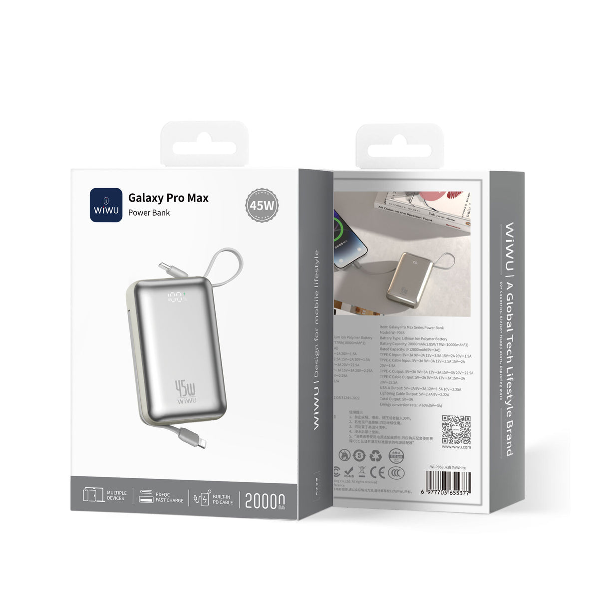 Wiwu AS-182 Galaxy Pro Max Serisi Type-C Lightning Çıkışlı Taşınabilir Powerbank PD 45W 20000mAh