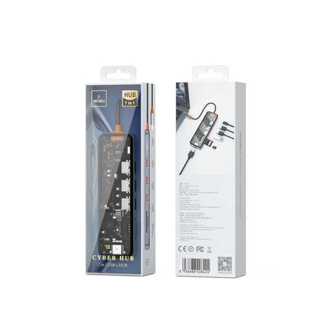Wiwu CB007 Cyber 7 in 1 Type-C Hub 100W Şarj Destekli Şeffaf Görünümlü SD Kart-Hdmi-Usb Çoğaltıcı