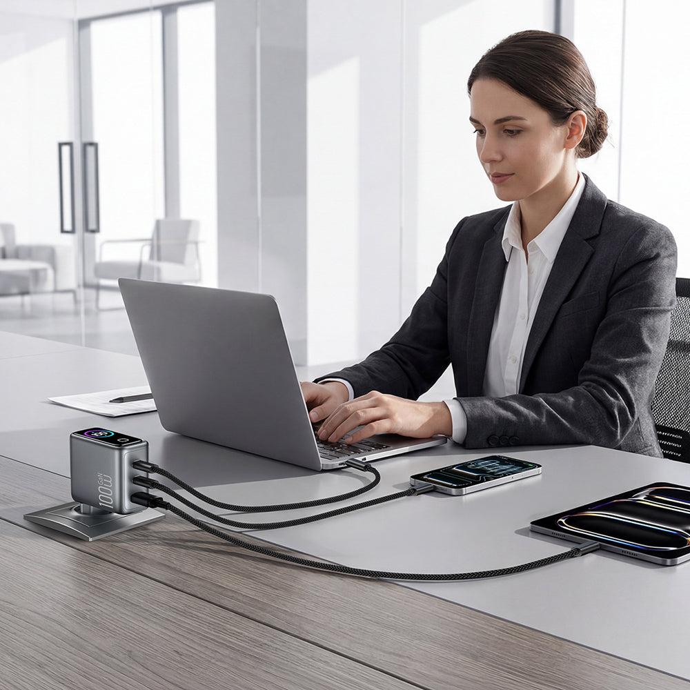 Wiwu CHG300 Voyager Serisi GaN Teknolojili PD/QC TFT Göstergeli Hızlı Şarj Başlığı 100W