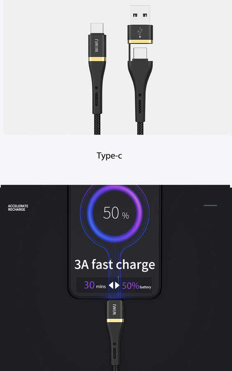 Wiwu ED-106 2 in 1 USB A- Type-C to Type-C Elite Data Kablo