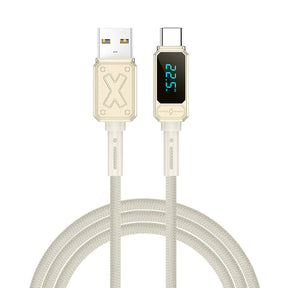 Wiwu Wi-C038 Titan Serisi USB-A to Type-C 6A 66W LED Dijital Göstergeli Şarj ve Data Kablosu 1.2M
