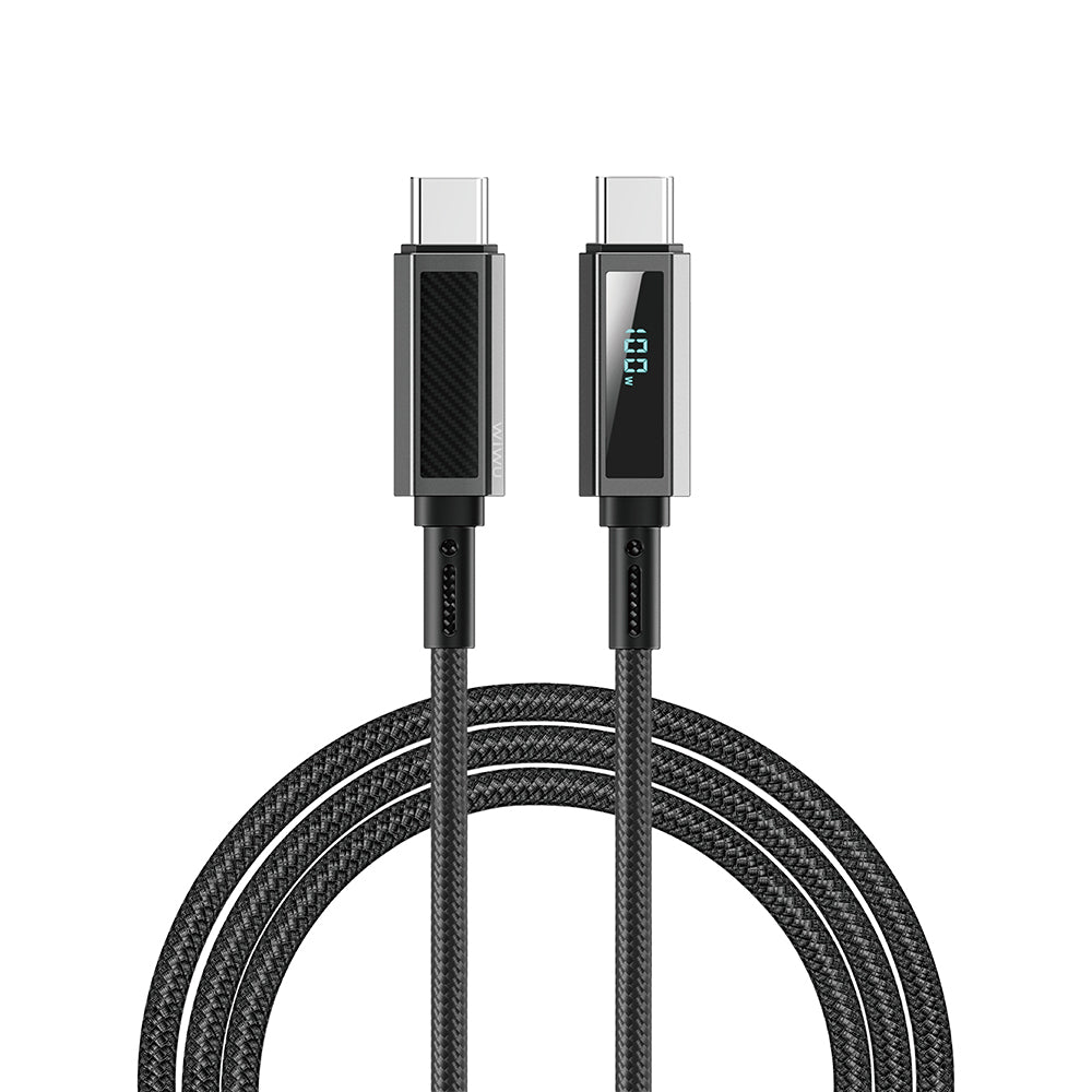 Wiwu Wi-C079 Warriors Serisi Aramid Fiber Dijital LED Göstergeli Type-C to Type-C PD Data ve Şarj Kablosu 100W 1.2M