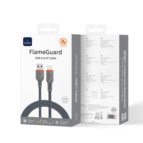 Wiwu Wi-C095 FlameGuard Serisi USB-A to Lightning Data ve Şarj Kablosu 1.2M