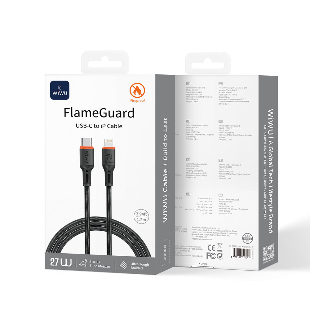 Wiwu Wi-C097 FlameGuard Serisi Type-C to Lightning Data ve Şarj Kablosu 27W 1.2M