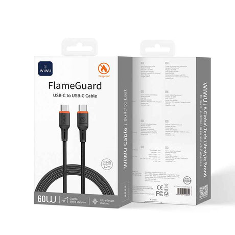 Wiwu Wi-C098 FlameGuard Serisi Type-C to Type-C Data ve Şarj Kablosu 60W 1.2M