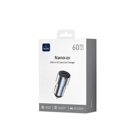 Wiwu Wi-CC032 Nano Pro Serisi Dual Type-C + USB-A Hızlı Şarj Özellikli Akım Korumalı Araç Şarj Aleti PD VE QC3.0 60W