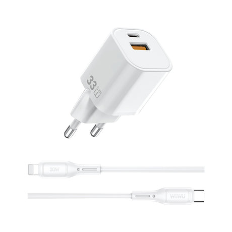 Wiwu Wi-G018 Cube Serisi Type-C to Lightning GaN Tech PD Hızlı Şarj Özellikli Kablolu Şarj Seti 33W