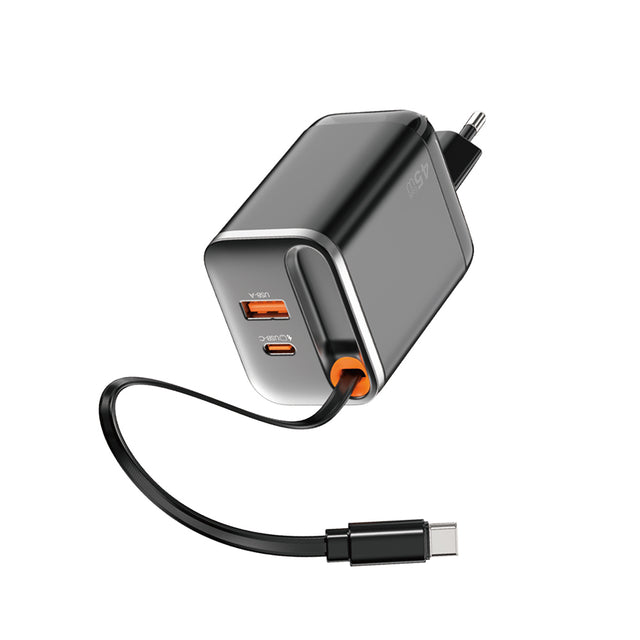 Wiwu Wi-G021 Helix Serisi GaN Teknolojili Hızlı Şarj Başlığı USB-A to Type-C PD 45W Type-C Kablolu Şarj Seti