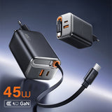 Wiwu Wi-G021 Helix Serisi GaN Teknolojili Hızlı Şarj Başlığı USB-A to Type-C PD 45W Type-C Kablolu Şarj Seti
