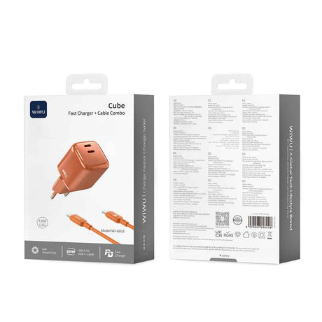 Wiwu Wi-G025 Cube Serisi Type-C to Type-C GaN Tech Hızlı Şarj Özellikli Kablolu Şarj Seti 47W
