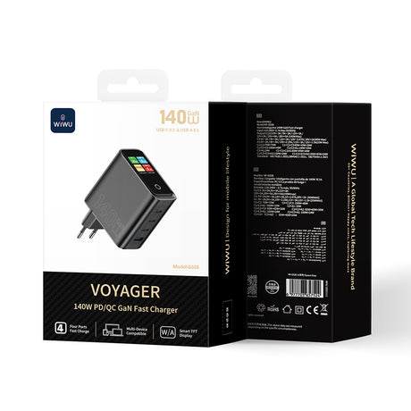 Wiwu Wi-G028 Voyager Serisi GaN Teknolojili PD/QC TFT Göstergeli Hızlı Şarj Başlığı 140W