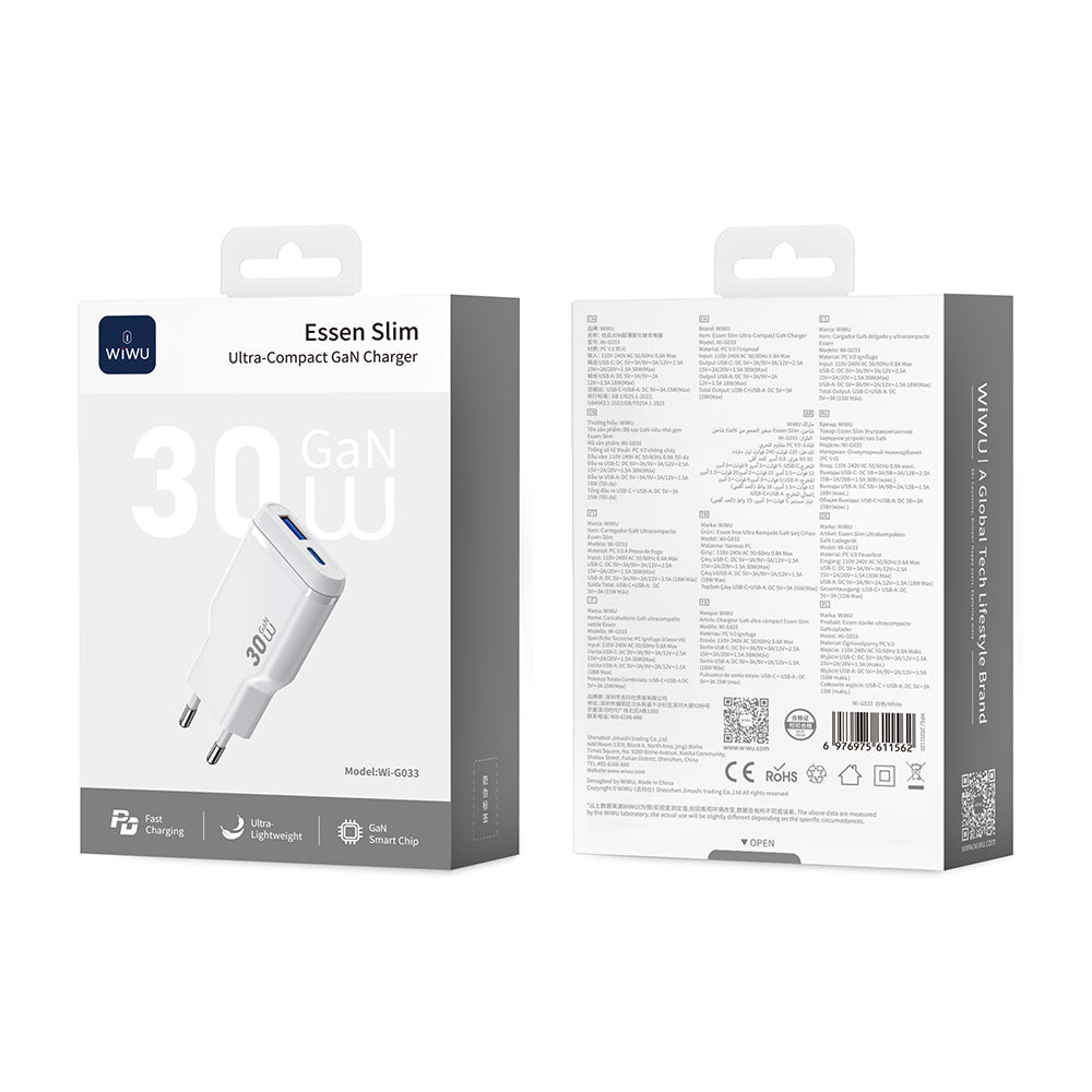 Wiwu Wi-G033 Essen Slim Serisi GaN Tech PD Hızlı Şarj Özellikli Şarj Başlığı 30W