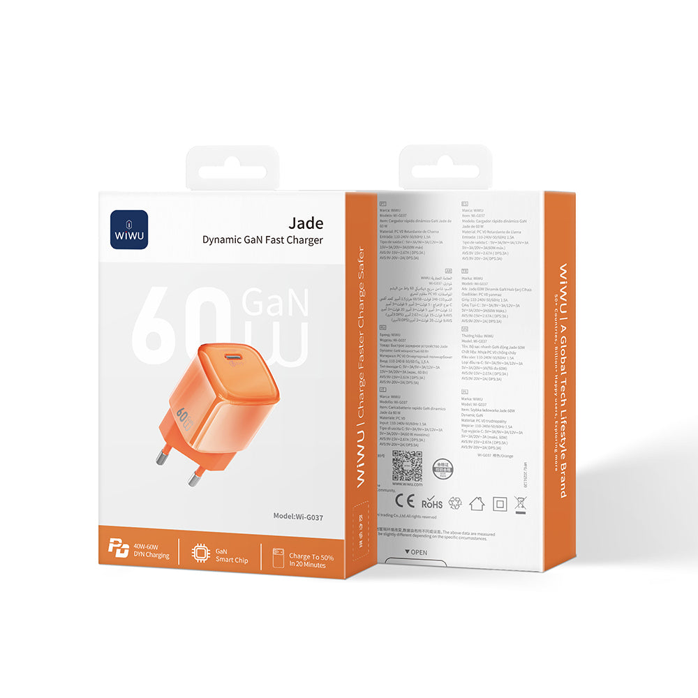 Wiwu Wi-G037 Jade Dynamic Serisi AVS Özellikli GaN Tech PD Hızlı Şarj Özellikli Şarj Başlığı 60W