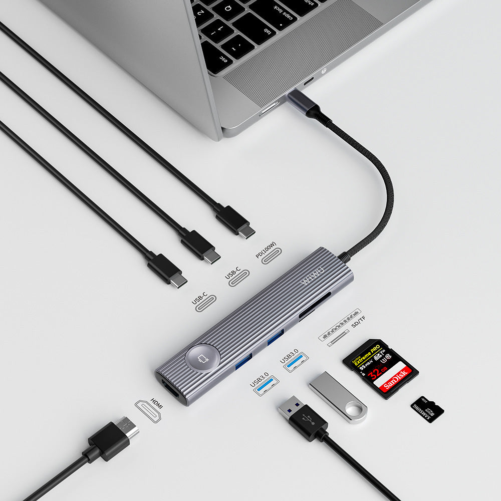 Wiwu Wi-HB8001 Travel Serisi 8in1 HDMI (4K@60Hz) Girişli 100W PD Type-C Hub Bağlantı İstasyonu