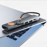 Wiwu Wi-HB8007 Travel Serisi 7in1 HDMI (4K@60Hz) Girişli 100W PD Type-C Hub Bağlantı İstasyonu