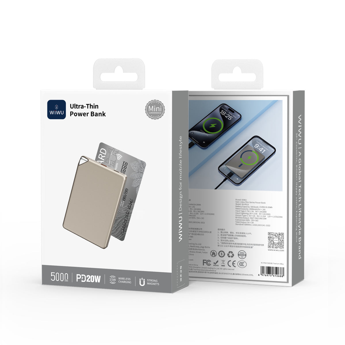 Wiwu Wi-P019 Ultra İnce Explore Serisi Led Göstergeli Wireless M-safe Powerbank 15W 5000mAh