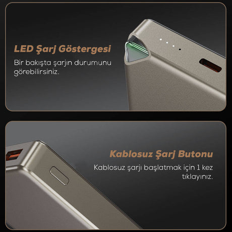 Wiwu Wi-P020 Ultra-Thin Explore Serisi Led Göstergeli Wireless M-safe Powerbank 15W 10000mAh