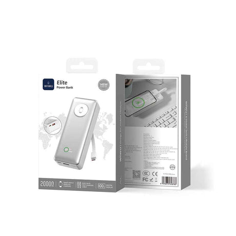 Wiwu Wi-P023 Elite Serisi Dijital LED Göstergeli Akıllı Saat Kablosuz Şarj Özellikli Taşınabilir Powerbank 20000mAh 145W
