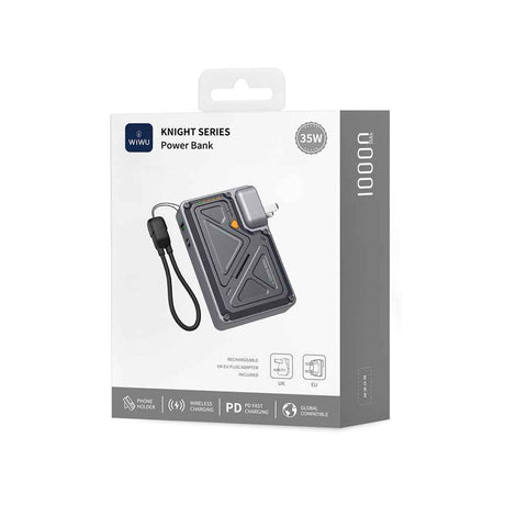 Wiwu Wi-P057 Knight Serisi Taşınabilir Wireless Type-C ve Lightning Kablolu Standlı PD Powerbank 35W 10000mAh