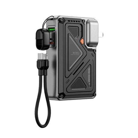 Wiwu Wi-P057 Knight Serisi Taşınabilir Wireless Type-C ve Lightning Kablolu Standlı PD Powerbank 35W 10000mAh