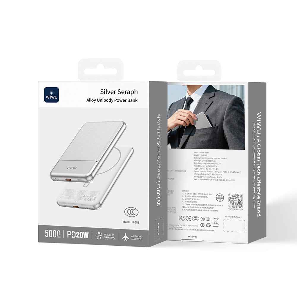 Wiwu Wi-P088 LED Işık Göstergeli PD 20W Kablosuz Powerbank 5000mAh 15W
