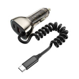 Wiwu Wi-QC016 Geek Serisi Type-C + Type-C Kablolu + USB-A Hızlı Şarj Özellikli Transparan Tasarımlı Araç Şarj Aleti 90W