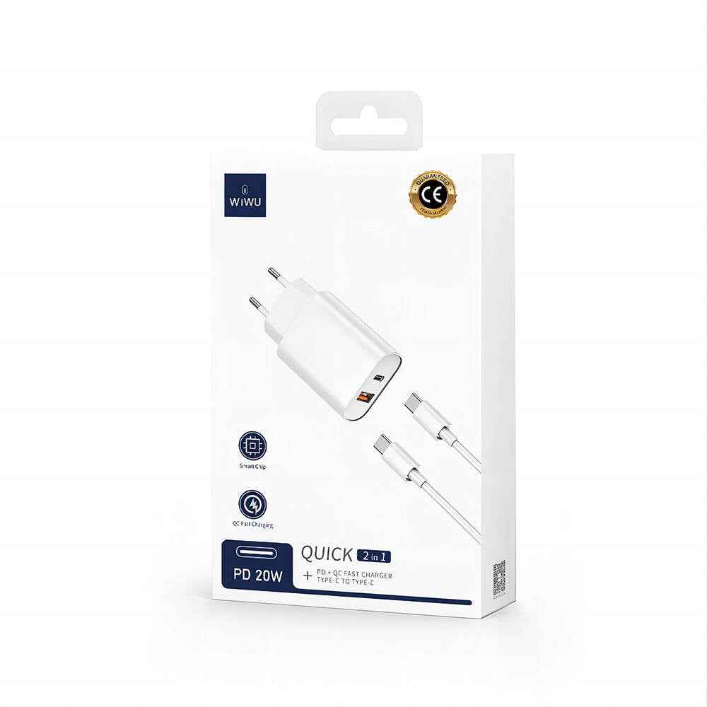 Wiwu Wi-U002 Quick Hızlı Şarj Başlığı Type-C to Type-C PD 20W Kablolu Şarj Seti