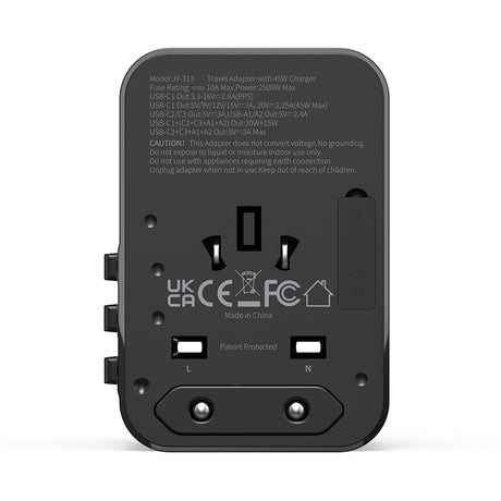Wiwu Wi-UA006 Çoklu Universal TR/US/UK/AUS/EU Uyumlu Seyahat Şarj Adaptörü 45W