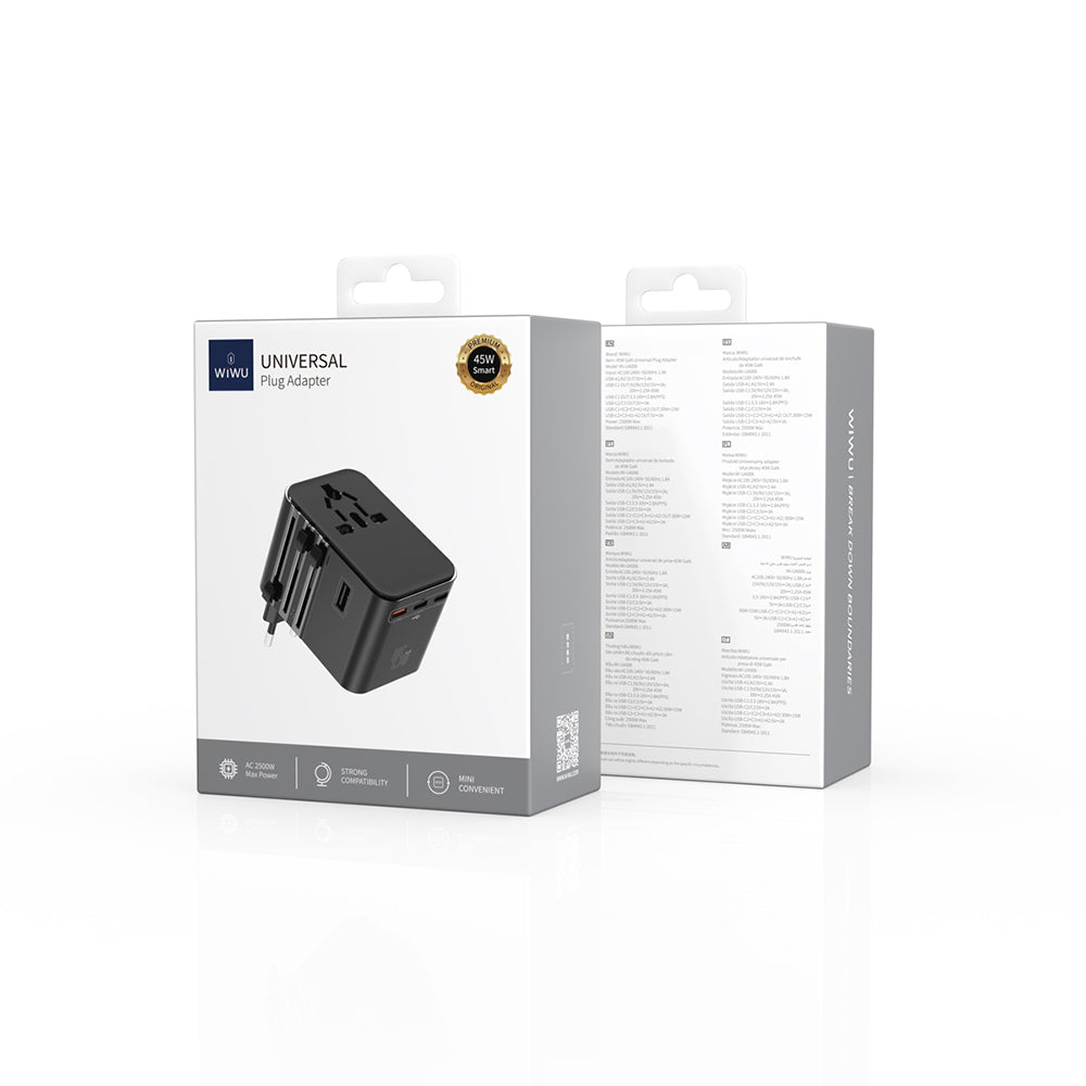 Wiwu Wi-UA006 Çoklu Universal TR/US/UK/AUS/EU Uyumlu Seyahat Şarj Adaptörü 45W