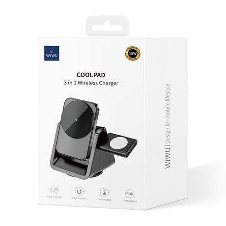 Wiwu Wi-W018 Coolpad Serisi Telefon ve Akıllı Saat İçin 15W 3in1 Kablosuz Şarj Standı