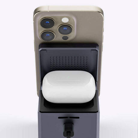 Wiwu Wi-W030 Small Square Küp Tasarımlı Telefon & Akıllı Saat & Kulaklık İçin 15W 3in1 Kablosuz Şarj Standı