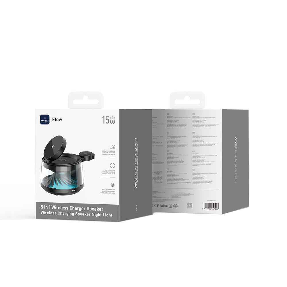 Wiwu Wi-W039 5in1 Kablosuz Şarj Standı Ambiyans Işıklı Bluetooth Speaker Hoparlör Özellikli 15W
