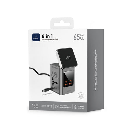 Wiwu Wi-W040 Telefon & Akıllı Saat & Kulaklık İçin GaN 65W 8in1 Şarj İstasyonu