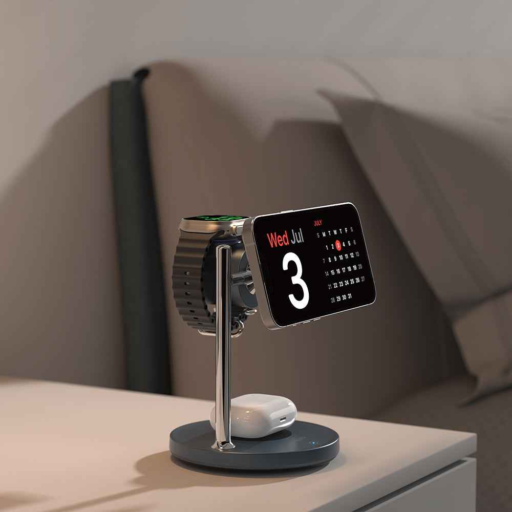 Wiwu Wi-W041 Qi2 Şarj Teknolojili Aktif Soğutma Özellikli 3in1 Kablosuz Şarj Standı 25W