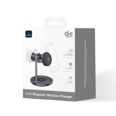 Wiwu Wi-W041 Qi2 Şarj Teknolojili Aktif Soğutma Özellikli 3in1 Kablosuz Şarj Standı 25W