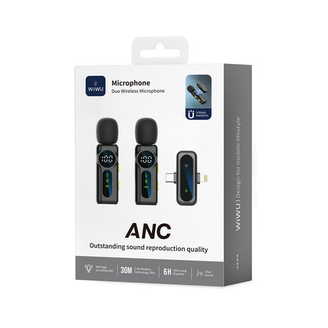 Wiwu Wi-WM007 2in1 Type-C ve Lightning Portlu ANC Özellikli Kablosuz Yaka Mikrofonu