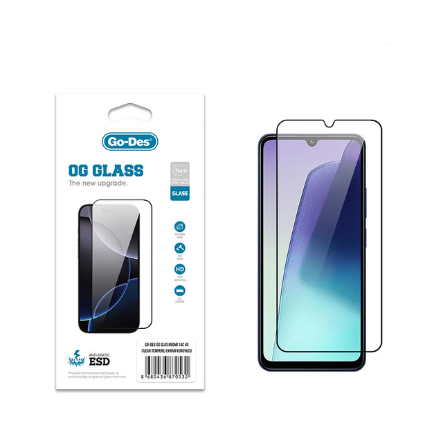Xiaomi Redmi 14C 4G Go Des OG Glass Antistatik Temperli Cam Ekran Koruyucu