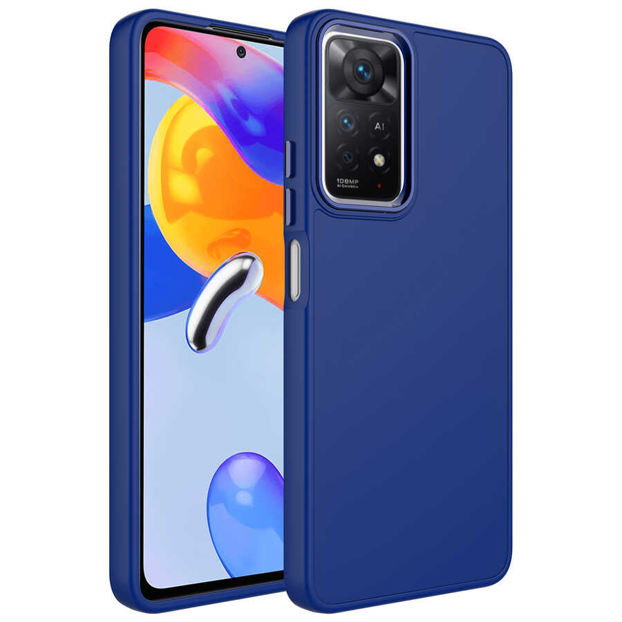 Xiaomi Redmi Note 11 Global Kılıf Metal Çerçeve ve Buton Tasarımlı Silikon Zore Luna Kapak