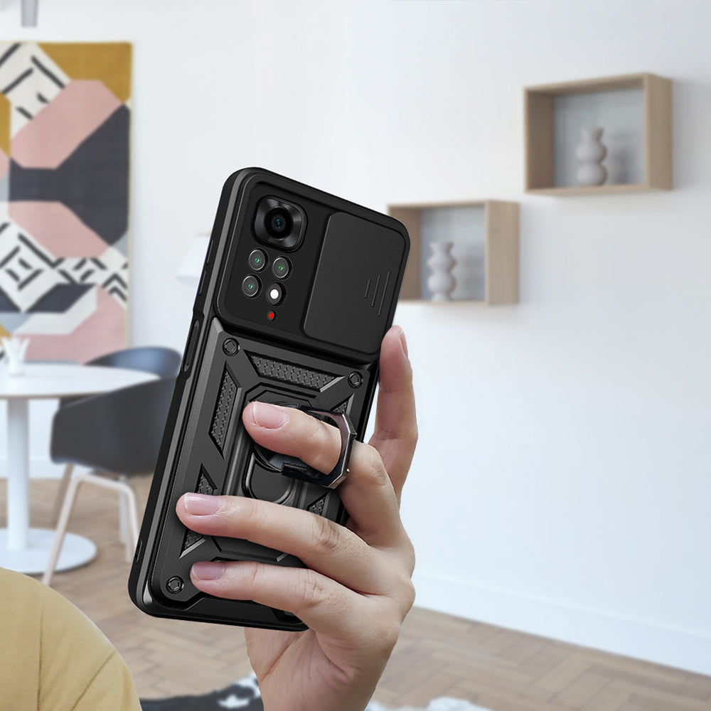 Xiaomi Redmi Note 11S Global Kılıf Magnetik Standlı Kamera Korumalı Zore Sürgülü Vega Kapak