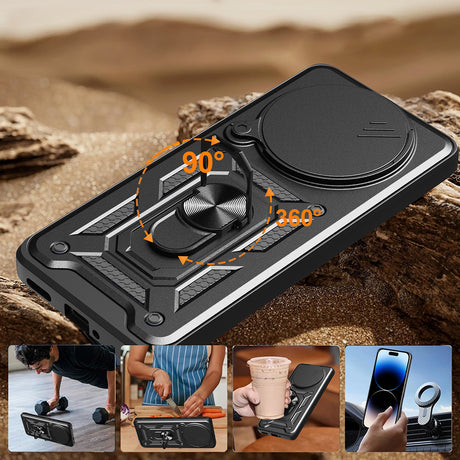 Xiaomi Redmi Note 14 Pro Plus Kılıf Magnetik Standlı Kamera Korumalı Zore Sürgülü Vega Kapak