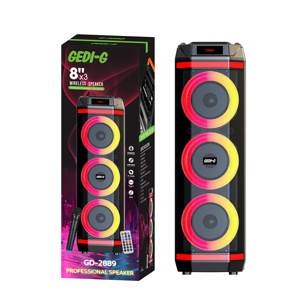 Zore GD-2889 Dijital LED Göstergeli Mikrofonlu RGB Üçlü 8 inç Stereo Bass Kablosuz Karaoke Hoparlör