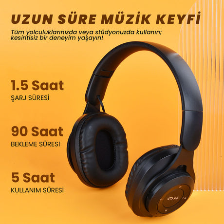 Zore M6 Plus Ayarlanabilir ve Katlanabilir Kulak Üstü Bluetooth Kulaklık