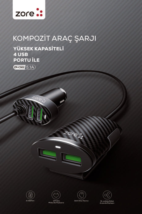 Zore ZR-C502 2+2 Araç Şarj Seti